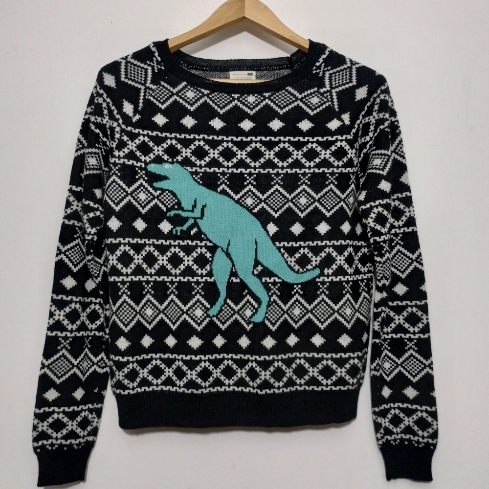 L.A. Heart Dinosaur Fair Isle Sweater Women's M Long Sleeve Pullover